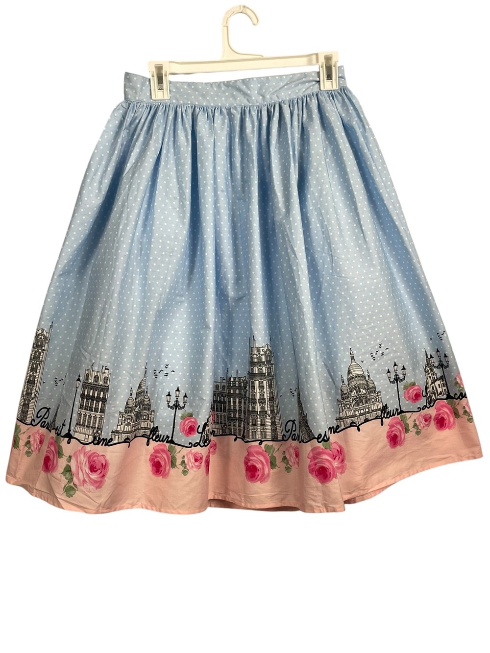 Hell Bunny Skirt SM Blue Paname Paris Print Eiffel 50s Goth Retro Rockabilly